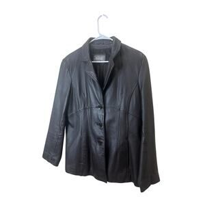 Wilson’s Leather Vintage Soft Black Blazer Coat Button Up Sz L Women’s Collared